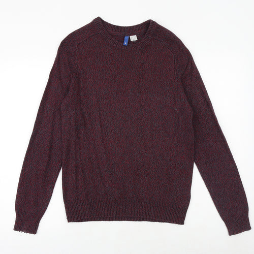 H&M Mens Red Round Neck Acrylic Pullover Jumper Size S Long Sleeve