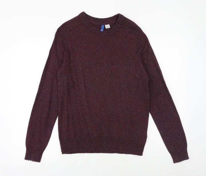 H&M Mens Red Round Neck Acrylic Pullover Jumper Size S Long Sleeve