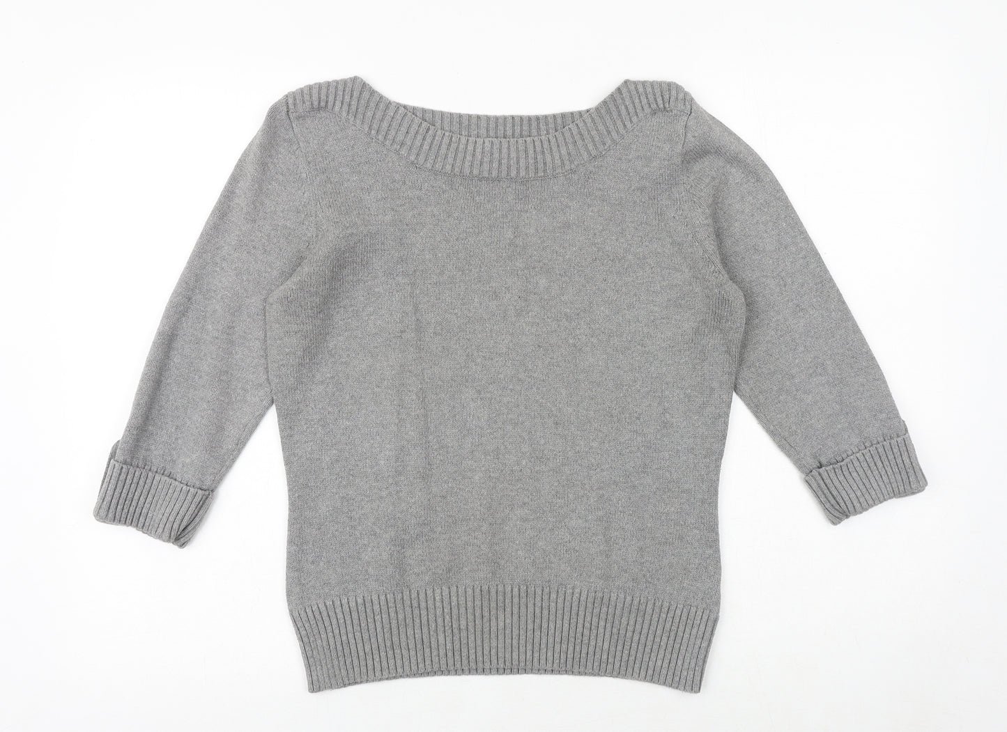 Marks and Spencer Womens Grey Boat Neck Cotton Pullover Jumper Size 14