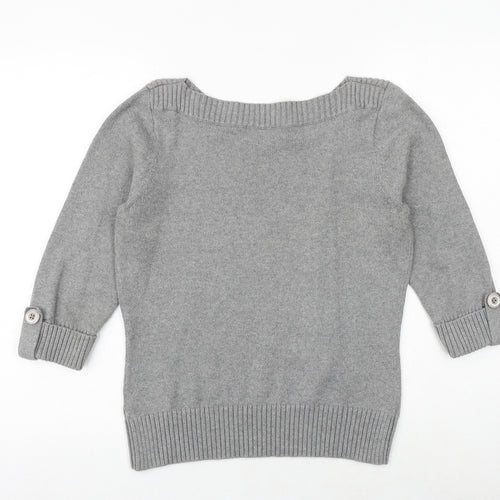 Marks and Spencer Womens Grey Boat Neck Cotton Pullover Jumper Size 14
