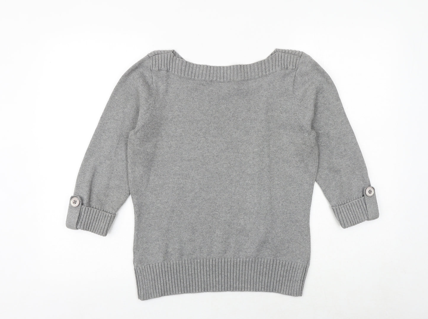 Marks and Spencer Womens Grey Boat Neck Cotton Pullover Jumper Size 14