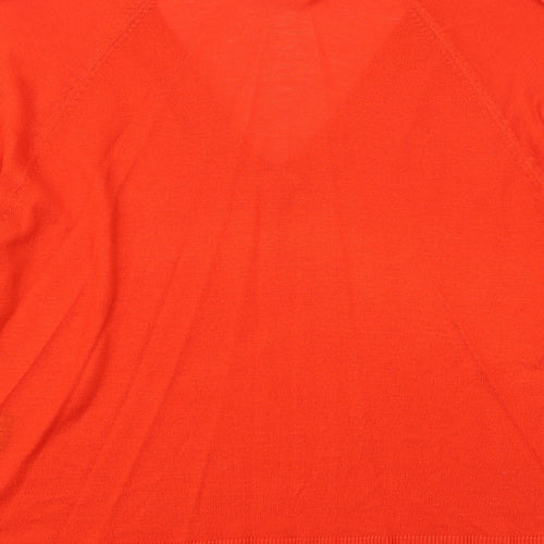 H&M Womens Orange V-Neck Herringbone Acrylic Pullover Jumper Size M