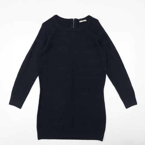 TU Womens Blue Acrylic Jumper Dress Size 10 Round Neck Zip