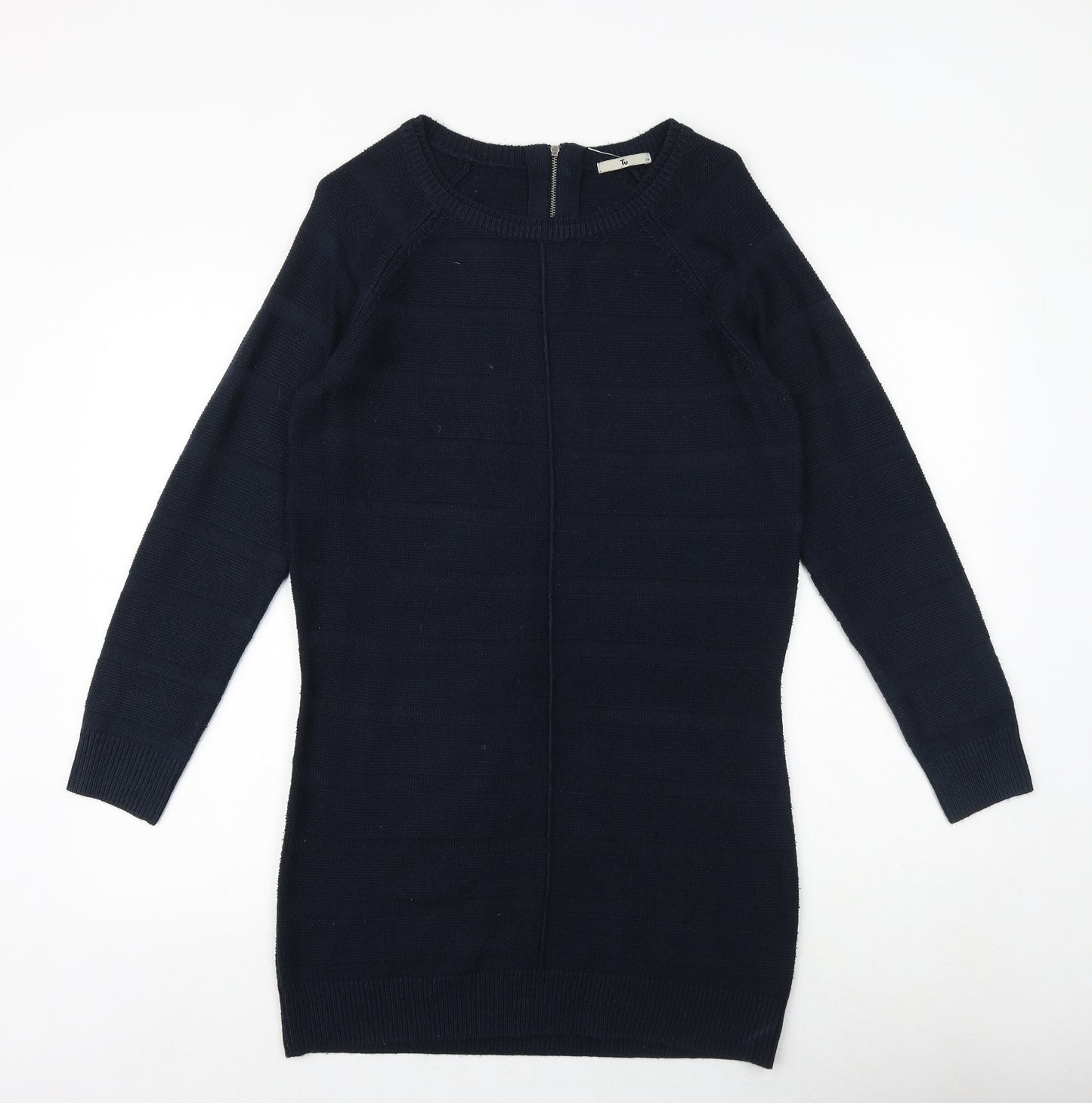 TU Womens Blue Acrylic Jumper Dress Size 10 Round Neck Zip