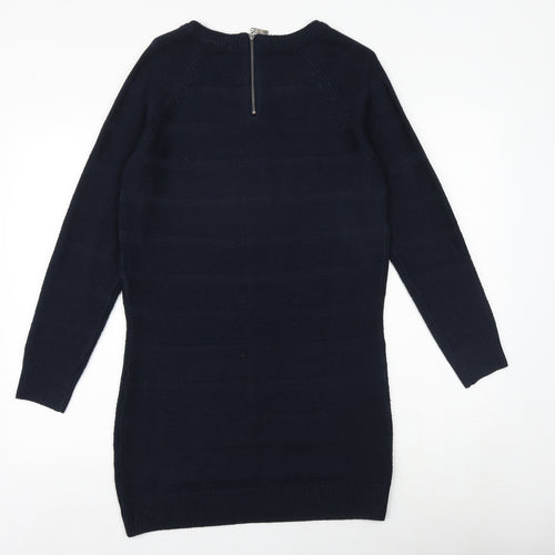 TU Womens Blue Acrylic Jumper Dress Size 10 Round Neck Zip