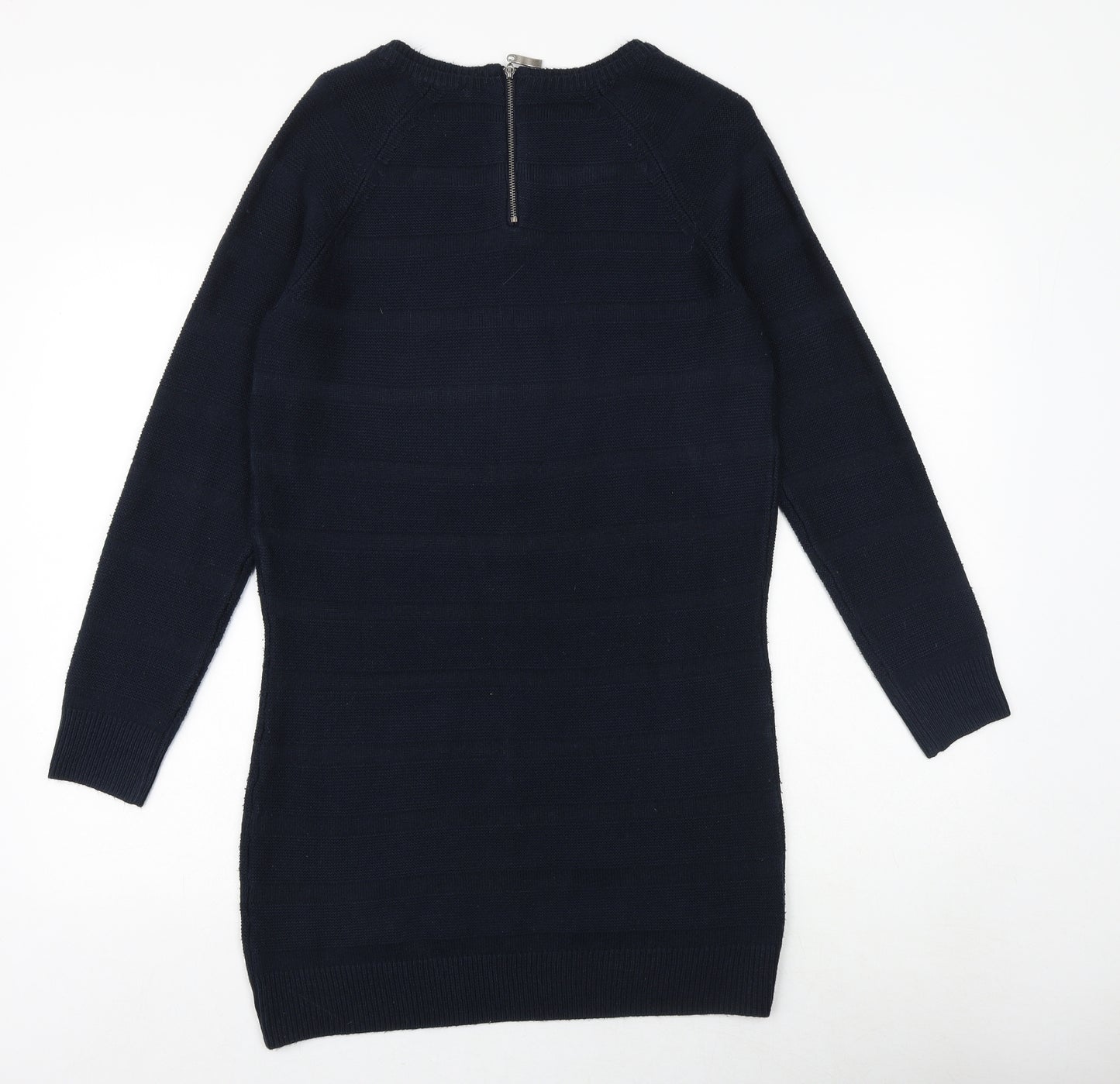 TU Womens Blue Acrylic Jumper Dress Size 10 Round Neck Zip