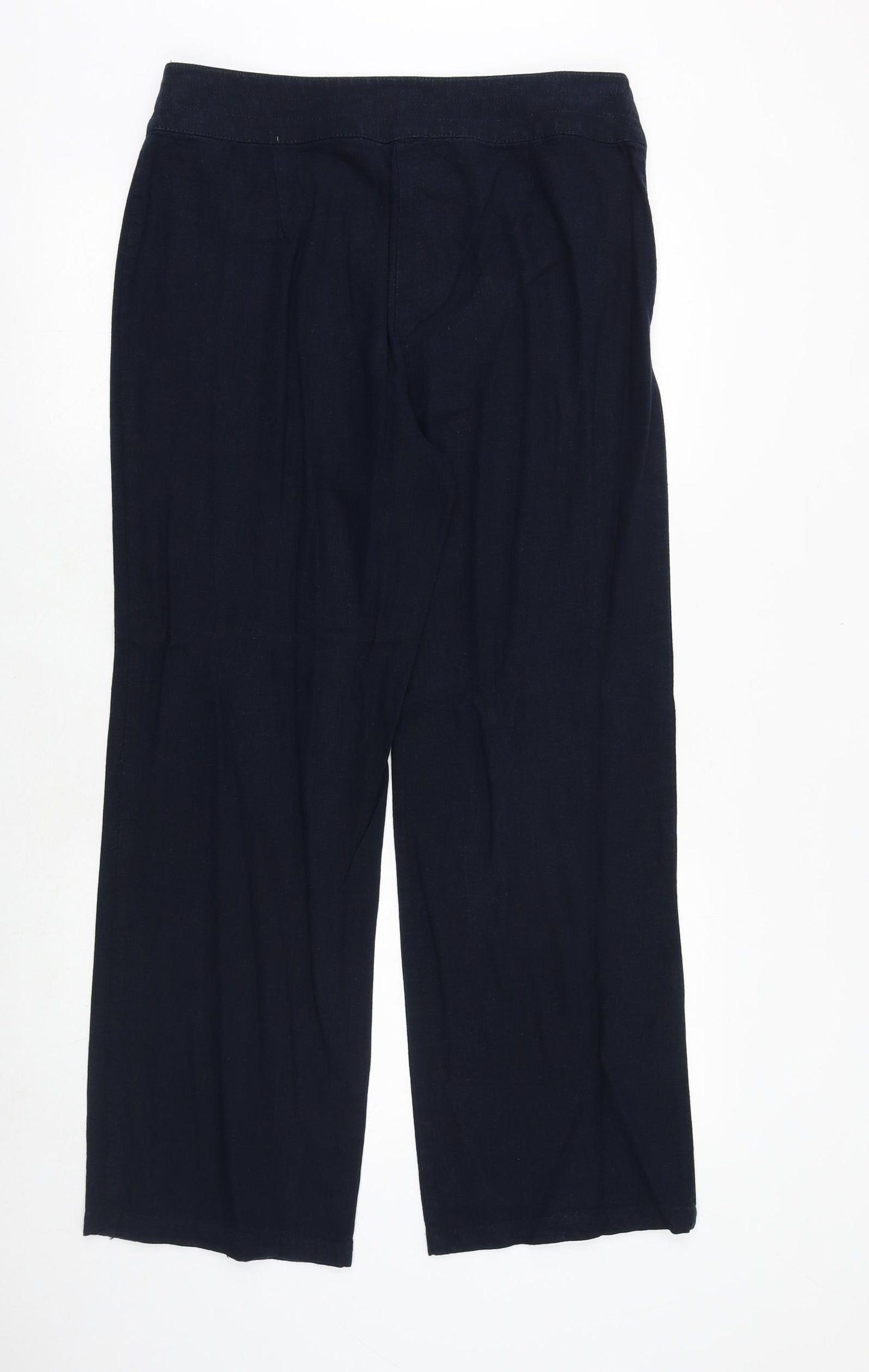 Marks and Spencer Womens Blue Flax Trousers Size 14 Regular Zip