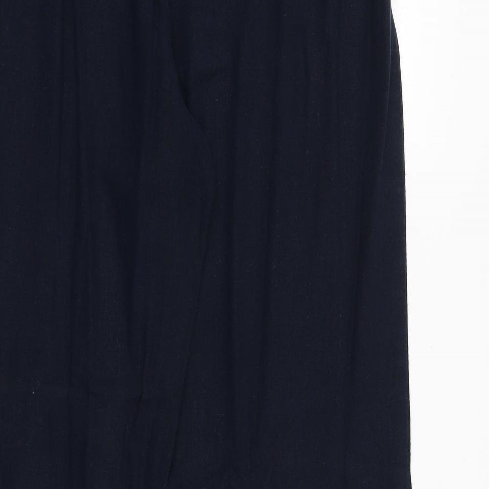 Marks and Spencer Womens Blue Flax Trousers Size 14 Regular Zip