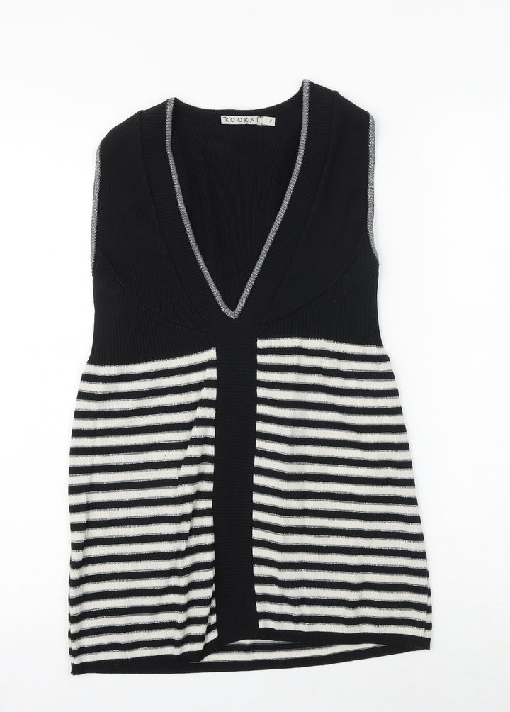 Kookai Womens Black Striped Polyester Basic Tank Size S V-Neck