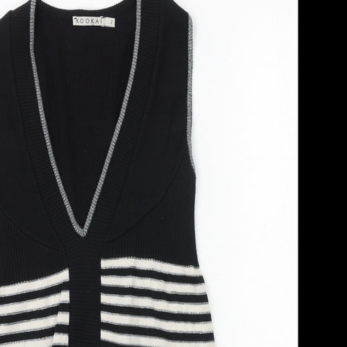 Kookai Womens Black Striped Polyester Basic Tank Size S V-Neck