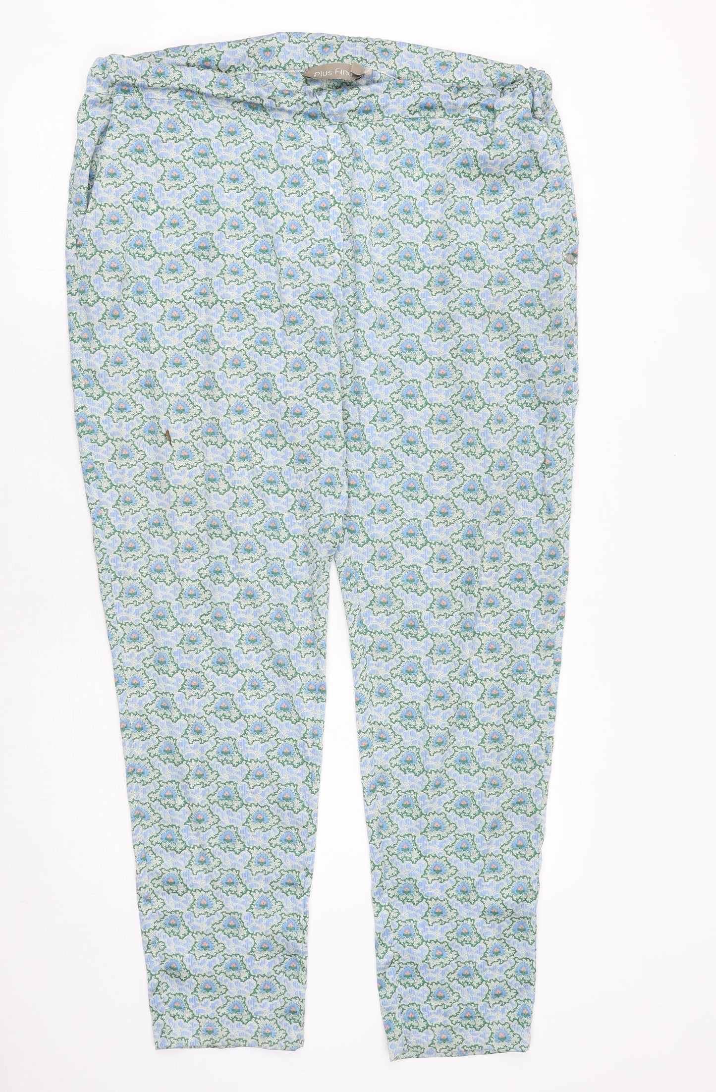 PlusFine Womens Green Floral Polyester Chino Trousers Size 2XL Regular