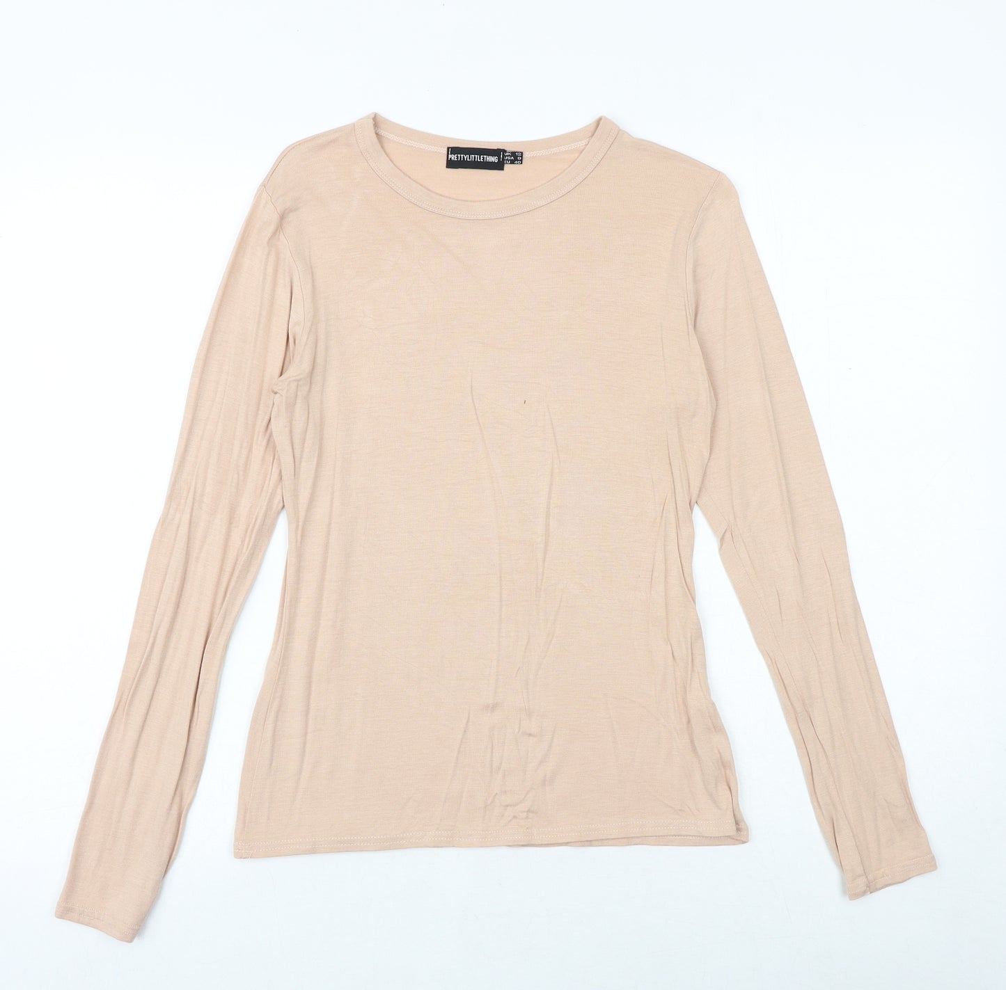 PRETTYLITTLETHING Womens Pink Viscose Basic T-Shirt Size 12 Round Neck