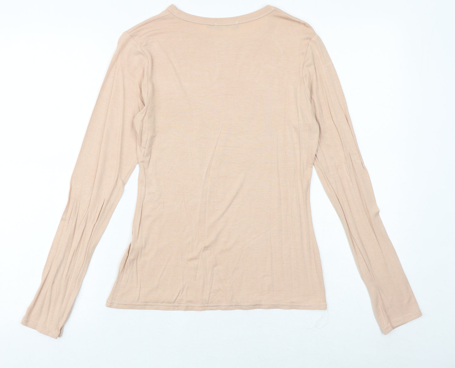 PRETTYLITTLETHING Womens Pink Viscose Basic T-Shirt Size 12 Round Neck