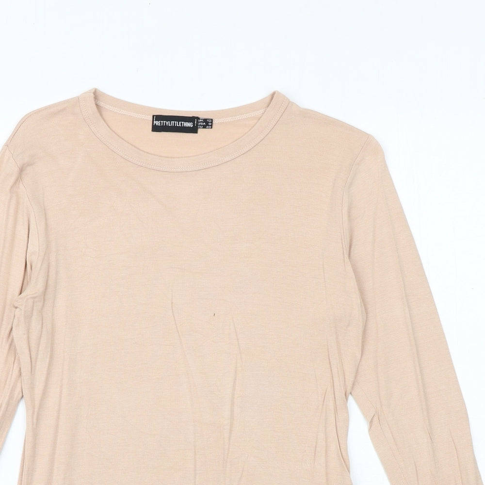 PRETTYLITTLETHING Womens Pink Viscose Basic T-Shirt Size 12 Round Neck