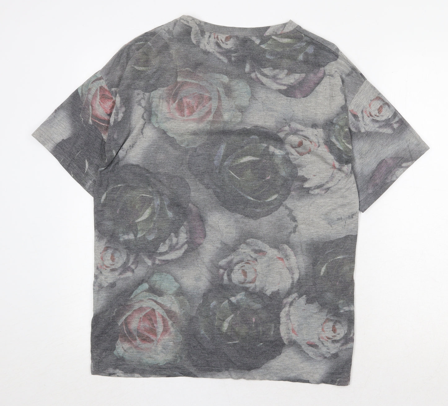 Pins & Needles Womens Grey Floral Polyester Basic T-Shirt Size S Round Neck - Roses