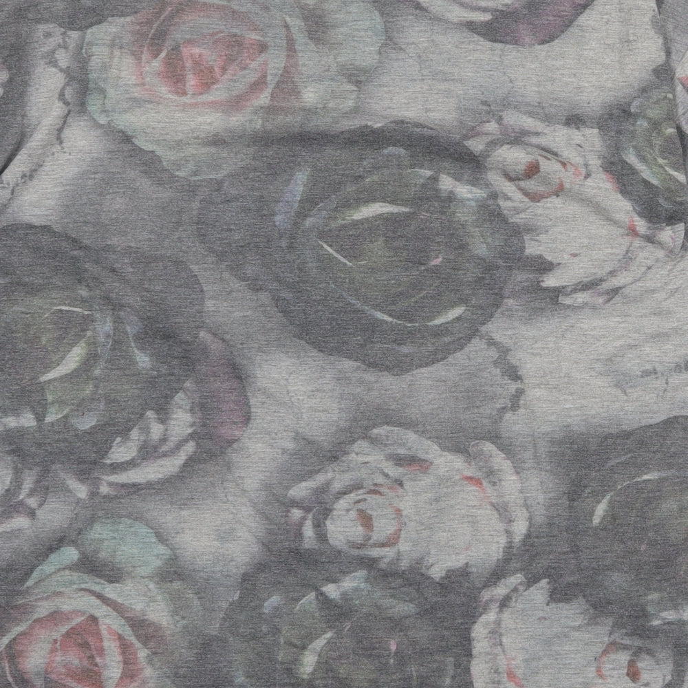 Pins & Needles Womens Grey Floral Polyester Basic T-Shirt Size S Round Neck - Roses