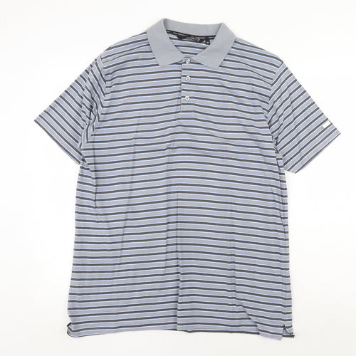 Colin Montgomre Mens Grey Striped Cotton Polo Size M Collared Button