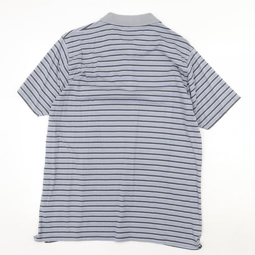 Colin Montgomre Mens Grey Striped Cotton Polo Size M Collared Button