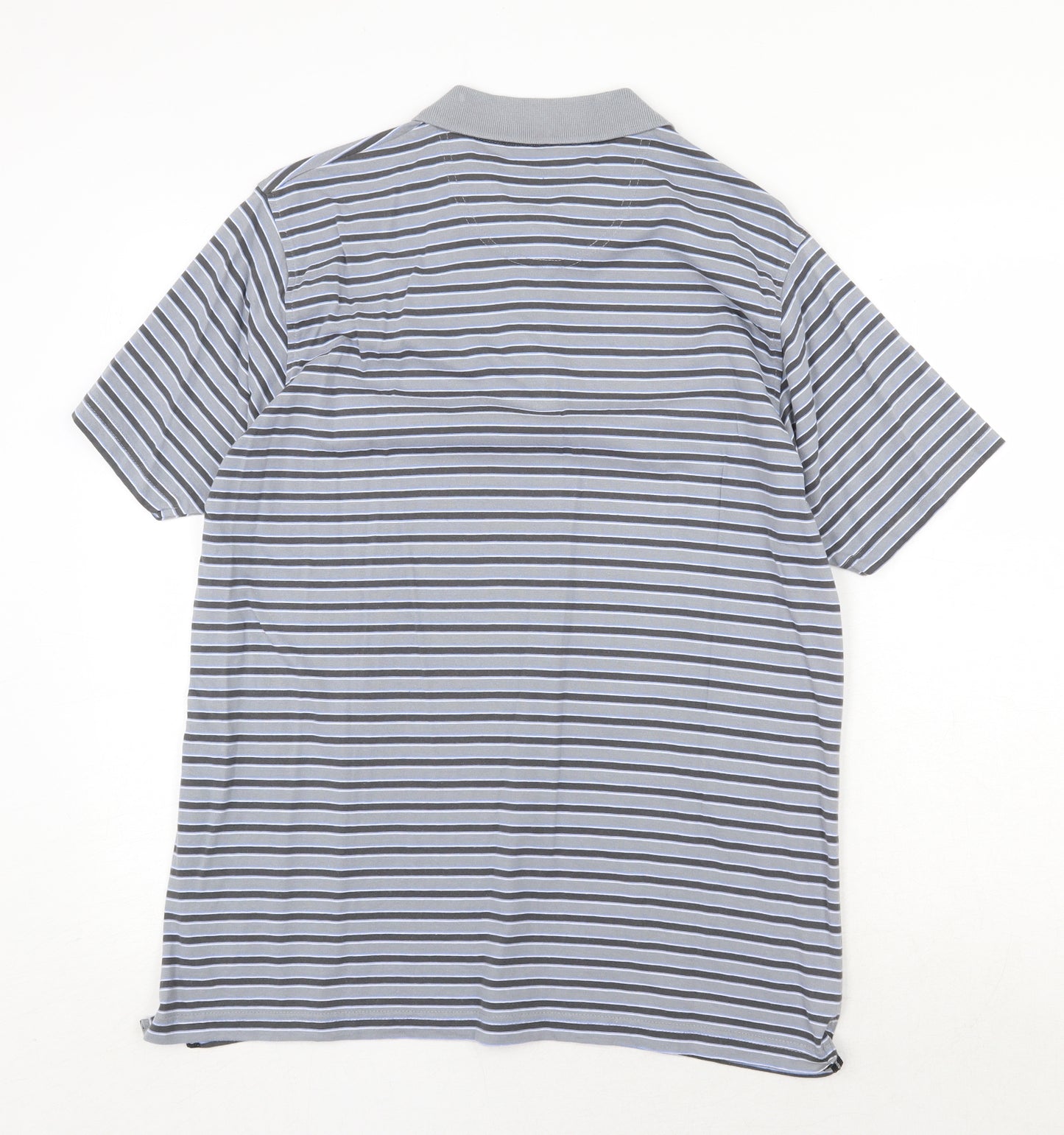 Colin Montgomre Mens Grey Striped Cotton Polo Size M Collared Button