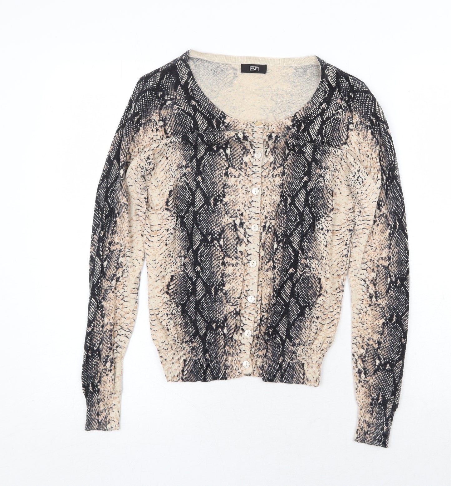 F&F Womens Multicoloured Scoop Neck Animal Print Cotton Cardigan Jumper Size 8 - Snake Print