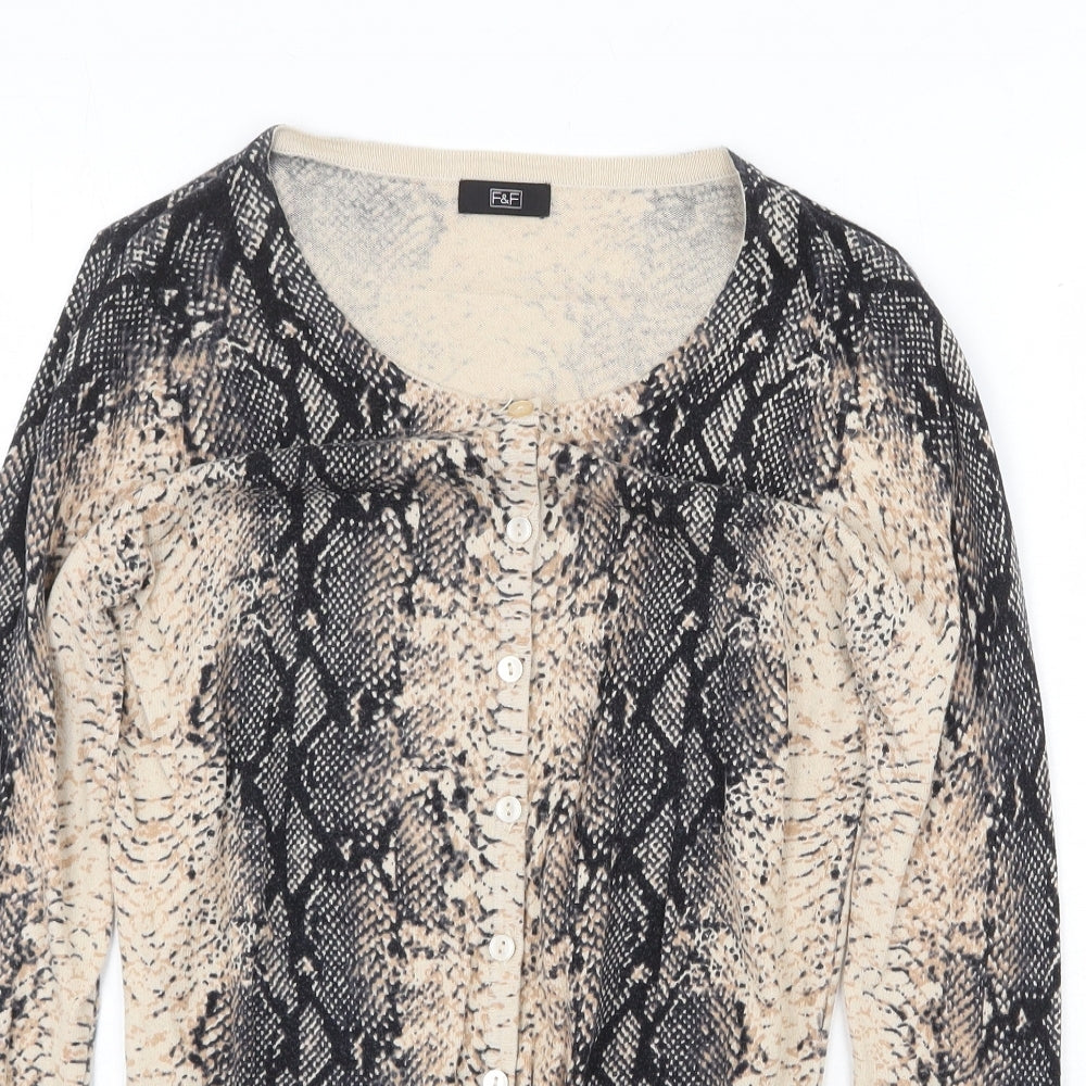 F&F Womens Multicoloured Scoop Neck Animal Print Cotton Cardigan Jumper Size 8 - Snake Print
