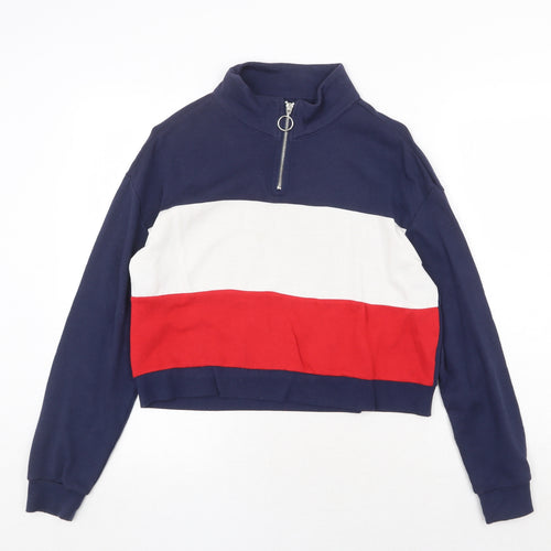 Fifth Sun Womens Blue Colourblock Cotton Pullover Sweatshirt Size XS Zip