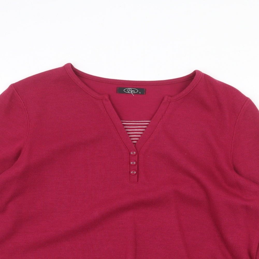 bonma Womens Red V-Neck Polyester Pullover Jumper Size S