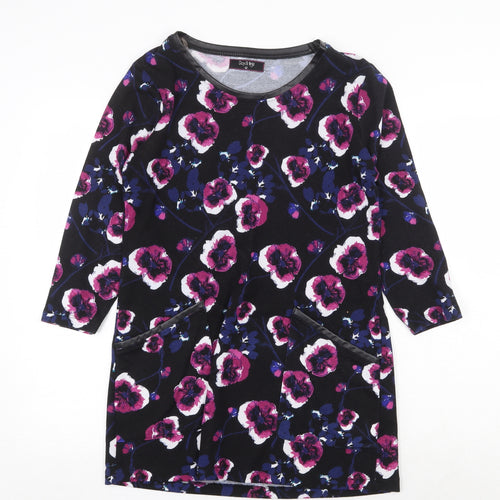 Day & Night Womens Black Round Neck Floral Polyester Pullover Jumper Size 12