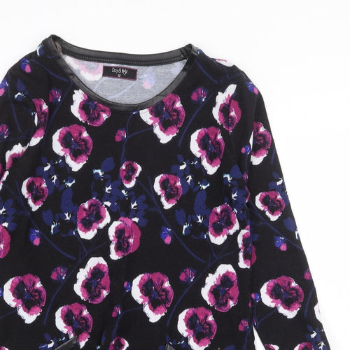 Day & Night Womens Black Round Neck Floral Polyester Pullover Jumper Size 12