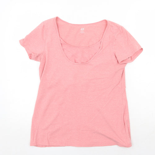 H&M Womens Pink Cotton Basic T-Shirt Size M Round Neck