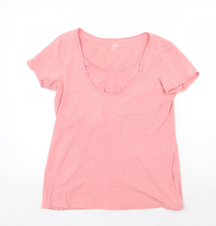 H&M Womens Pink Cotton Basic T-Shirt Size M Round Neck