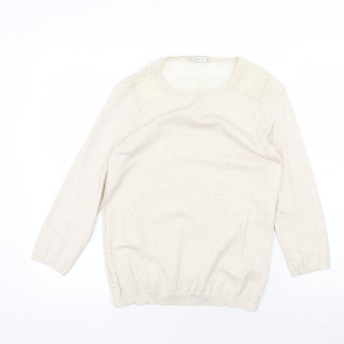 Zara Womens Beige Round Neck Acrylic Pullover Jumper Size S