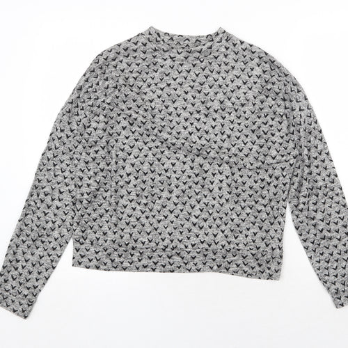 NEXT Womens Grey Round Neck Geometric Cotton Pullover Jumper Size 10