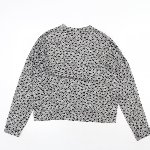 NEXT Womens Grey Round Neck Geometric Cotton Pullover Jumper Size 10