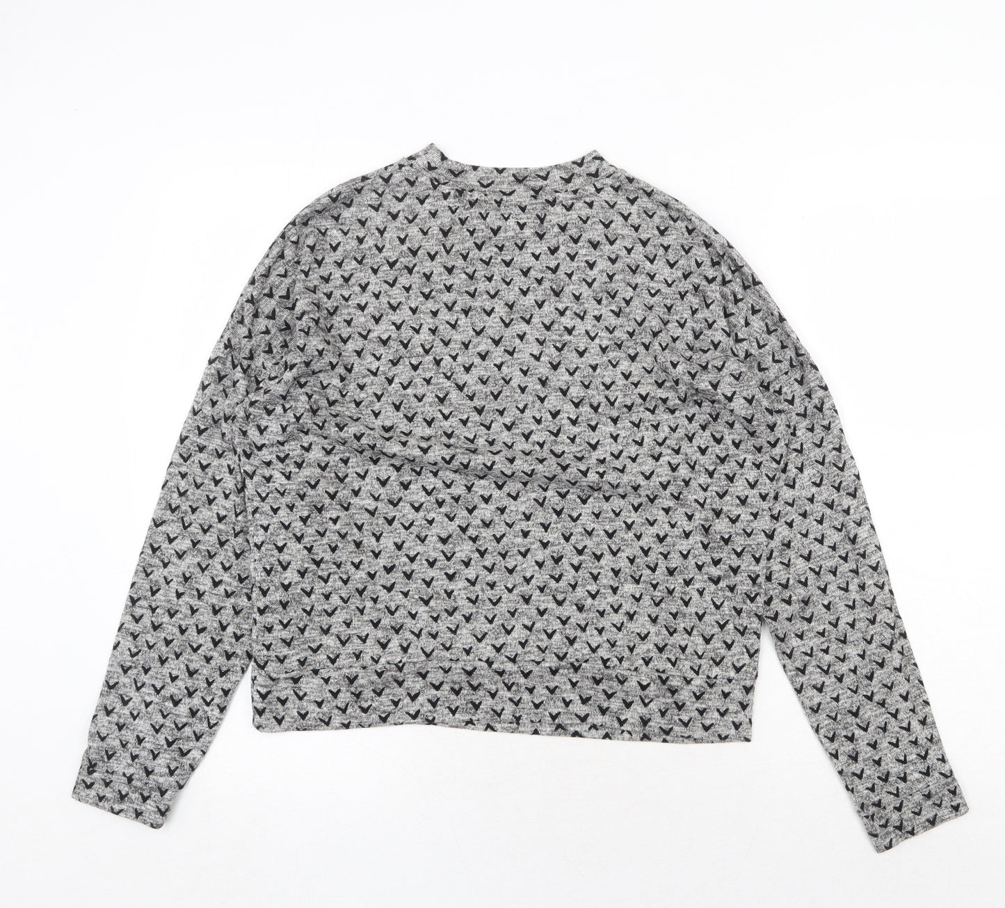 NEXT Womens Grey Round Neck Geometric Cotton Pullover Jumper Size 10