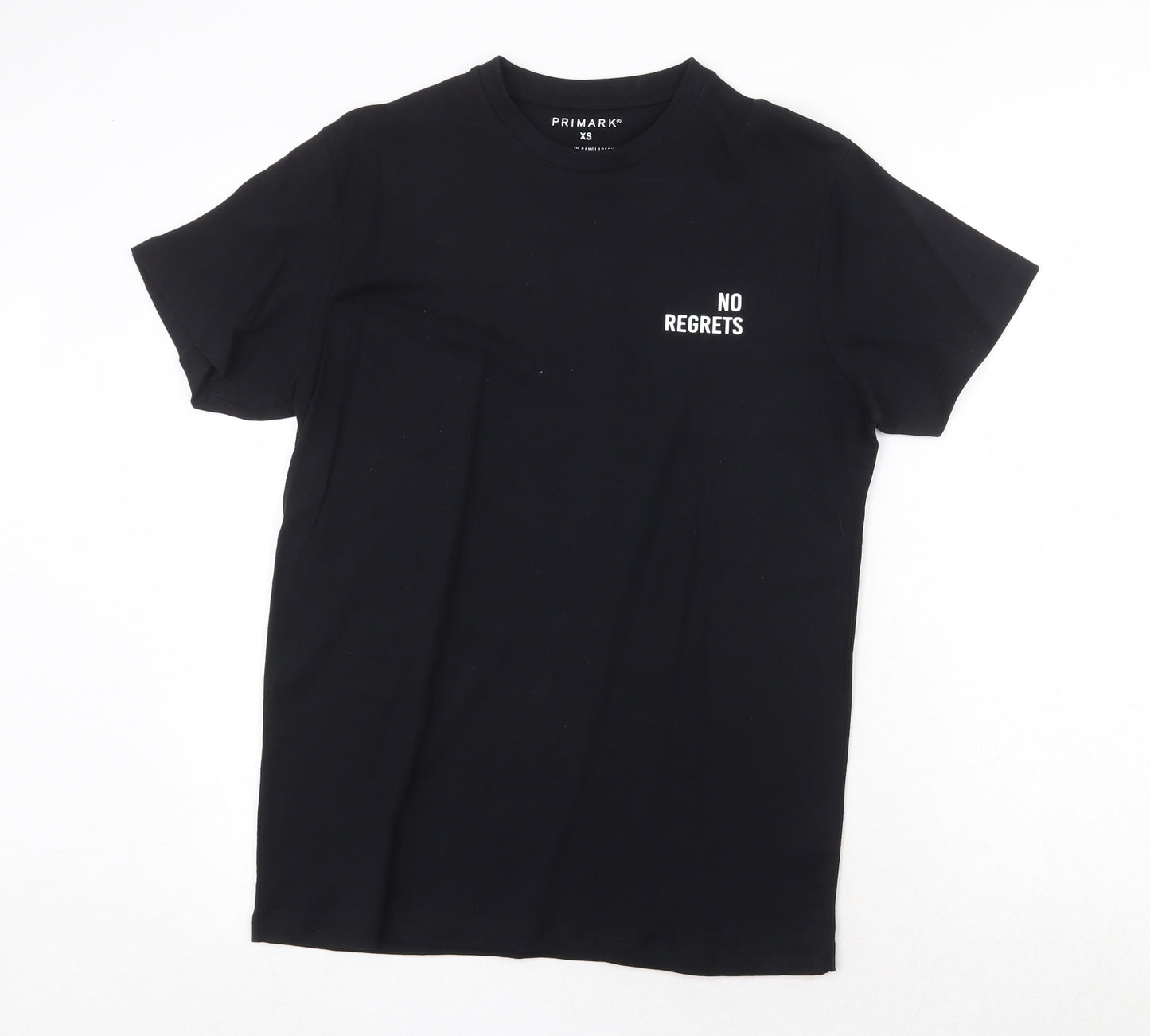 Primark Mens Black Cotton T-Shirt Size XS Round Neck - No Regrets