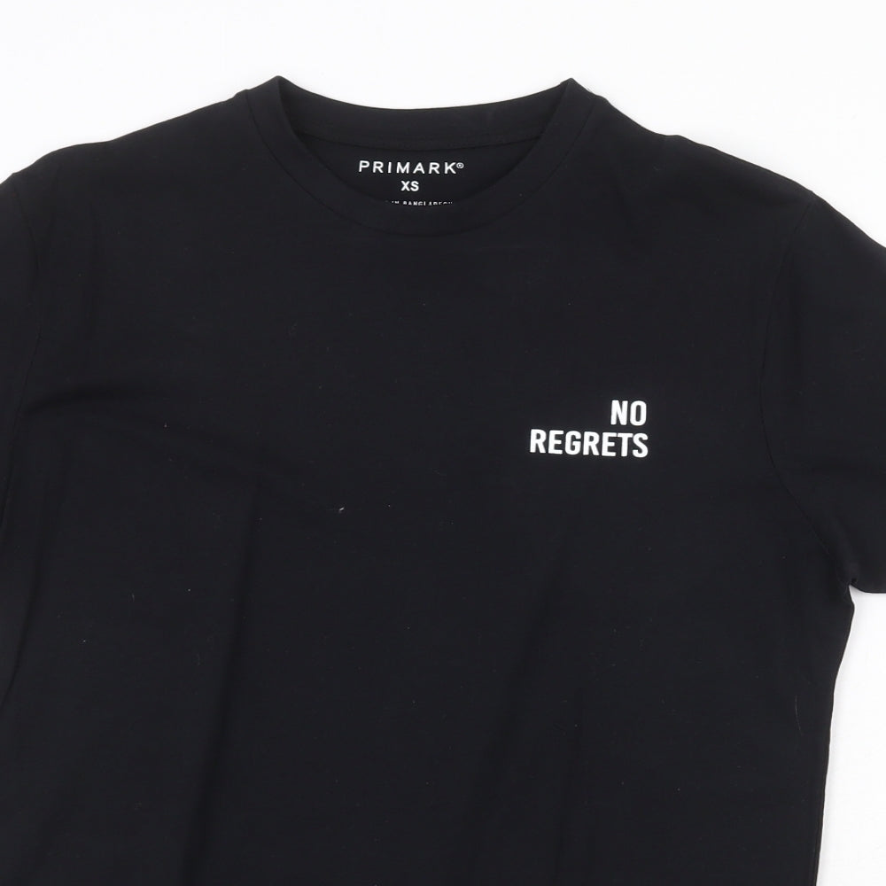 Primark Mens Black Cotton T-Shirt Size XS Round Neck - No Regrets