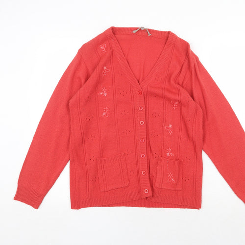Akal Collection Womens Orange V-Neck Acrylic Cardigan Jumper Size M