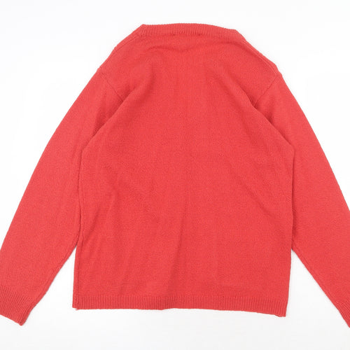 Akal Collection Womens Orange V-Neck Acrylic Cardigan Jumper Size M