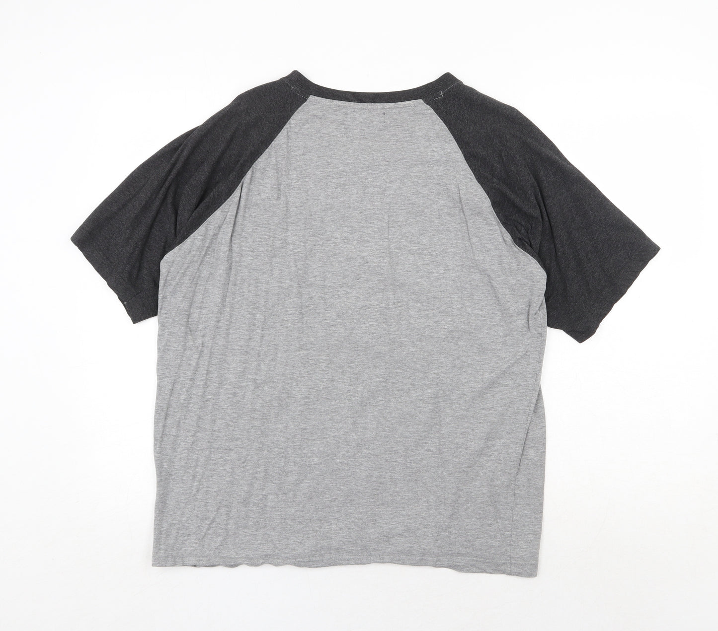 Oak Valley Mens Grey Colourblock Cotton T-Shirt Size L Round Neck