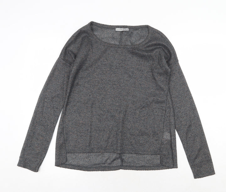 Atmosphere Womens Grey Geometric Polyester Basic Blouse Size 8 Round Neck