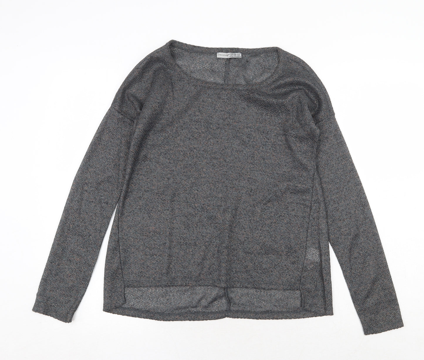 Atmosphere Womens Grey Geometric Polyester Basic Blouse Size 8 Round Neck