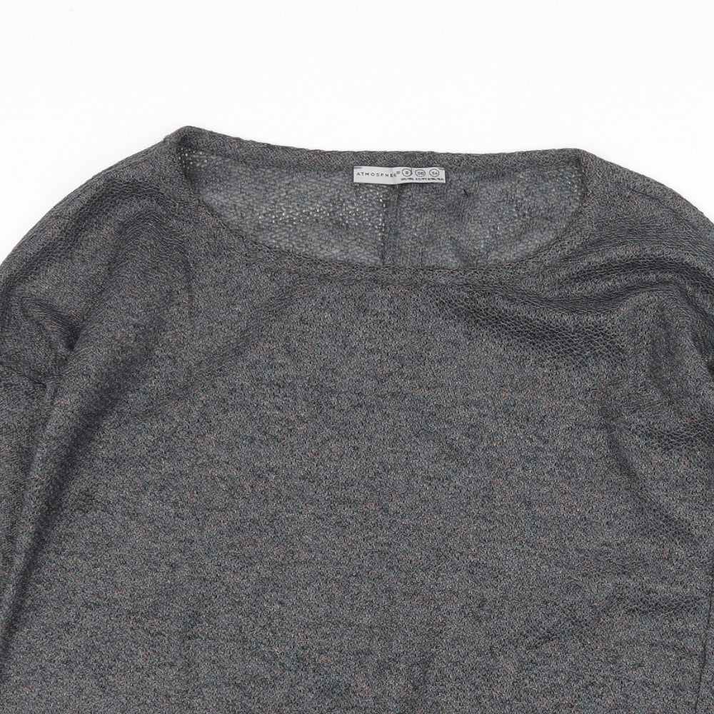 Atmosphere Womens Grey Geometric Polyester Basic Blouse Size 8 Round Neck