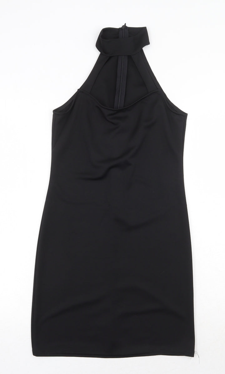 Preworn Womens Black Polyester Bodycon Size S Halter Zip