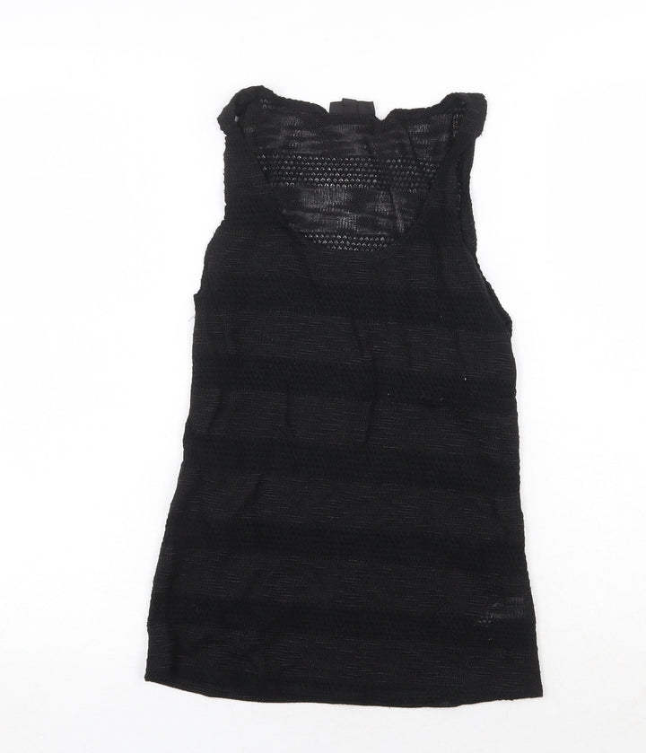 Topshop Womens Black Striped Polyester Basic Tank Size 8 Round Neck