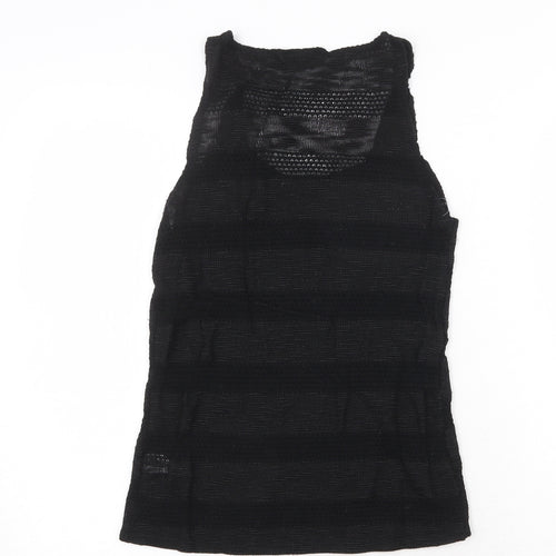 Topshop Womens Black Striped Polyester Basic Tank Size 8 Round Neck