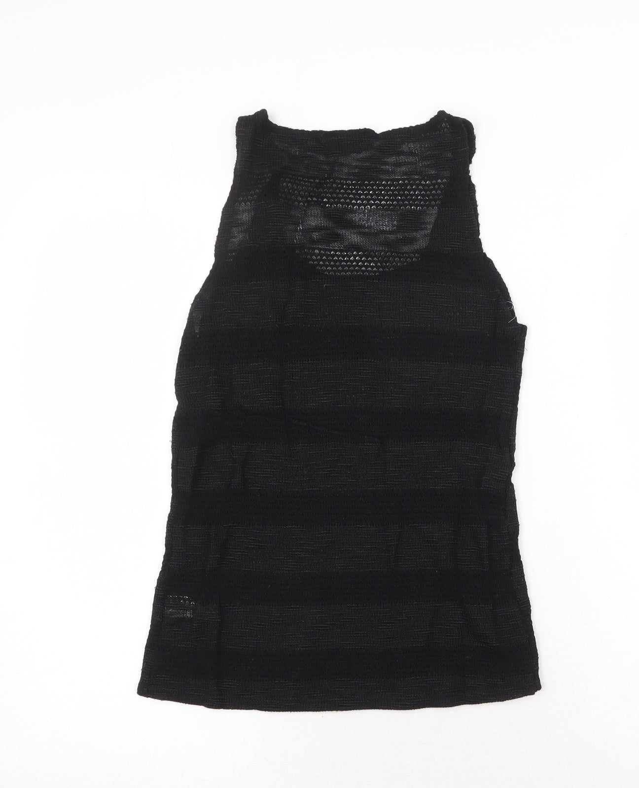 Topshop Womens Black Striped Polyester Basic Tank Size 8 Round Neck