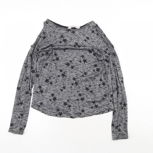 H&M Girls Grey Round Neck Geometric Polyester Pullover Jumper Size 11-12 Years Pullover - Star Print