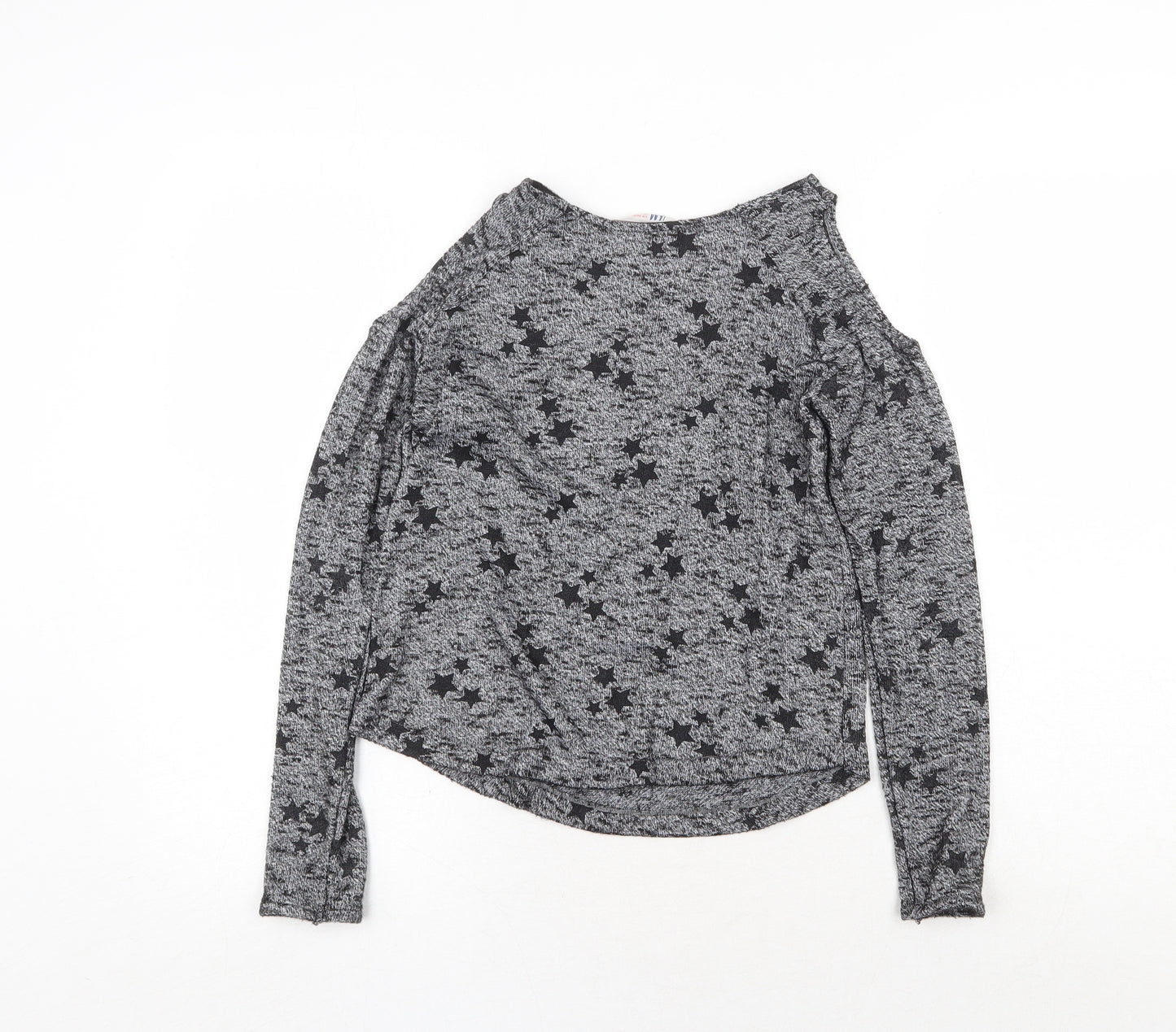 H&M Girls Grey Round Neck Geometric Polyester Pullover Jumper Size 11-12 Years Pullover - Star Print