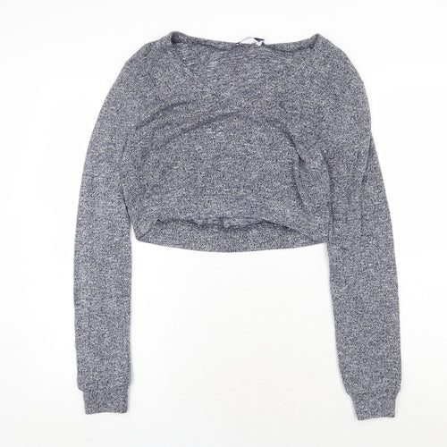 Luck & Trouble Womens Black V-Neck Cotton Pullover Jumper Size 10